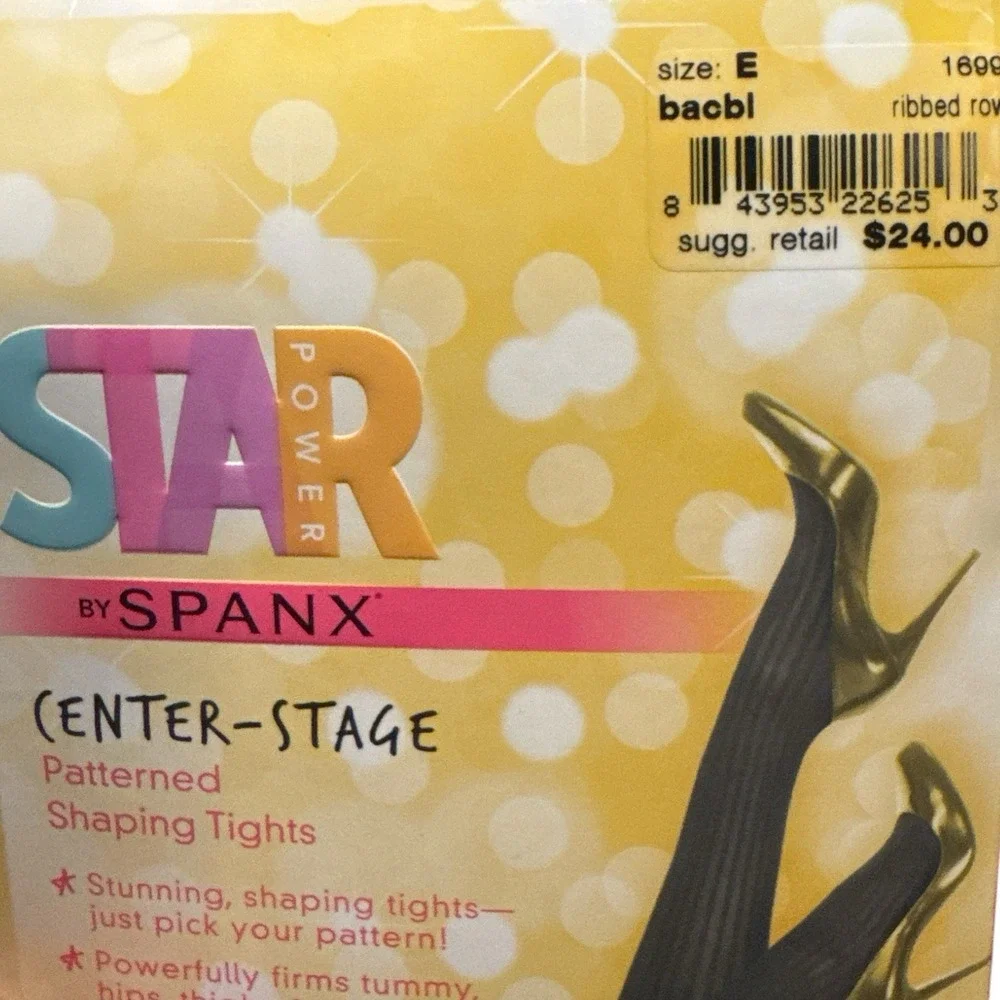 NWT Star Power by SPANX Shaping Tights Black Ribbed Row Pattern Size E‎